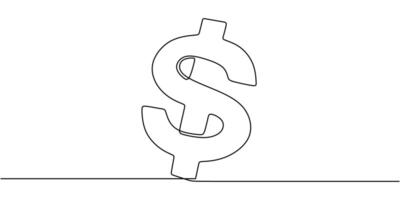 Dollar Bill Icon one line drawing. Finance, business, and banking concept. Minimalist one line art. vector