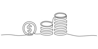 Coin Stack one line drawing. Finance, business, and banking concept. Minimalist one line illustration. vector