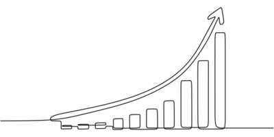 Growth Chart with Arrow one line drawing. Finance, business, and banking concept. Minimalist illustration. vector