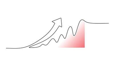 Growth chart with an upward arrow, drawn in continuous line style, symbolizing business success. Hand drawn illustration. vector