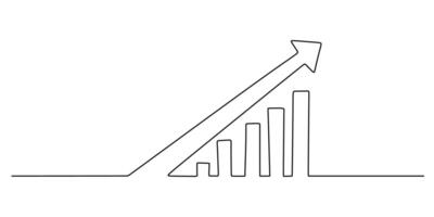 A continuous line drawing of a growth chart with an arrow, representing financial progress and business development. Hand drawn art. vector