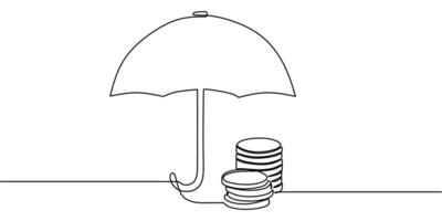 Continuous Line Drawing of Umbrella Shielding Money. Financial Security in Business vector