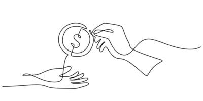 Hands Giving a Coin. Representing Generosity and Financial Transactions vector