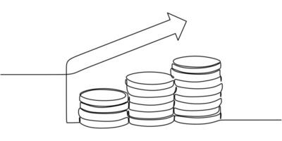 Arrow Rising from Stack of Coins. Financial Growth and Progress Symbolized in Line Art vector
