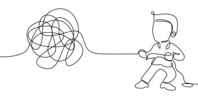 Businessman Untangling Knotted Rope. Symbolizing Business and Financial Problem Solving vector