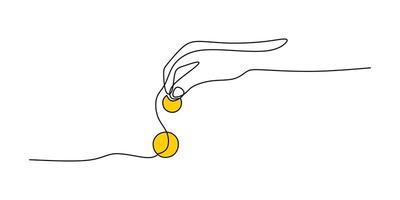 Continuous Line Drawing of Coin Dropping into Jar. Representing Financial Contributions vector