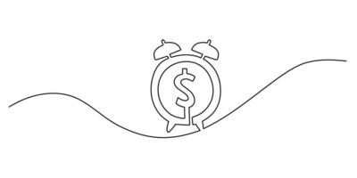 Continuous Line Drawing of Clock with Dollar Sign Pendulum. Time and Money Relationship vector