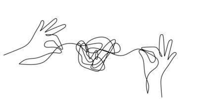 Continuous Line Drawing of Businessman Untangling Rope. Financial and Business Challenges vector
