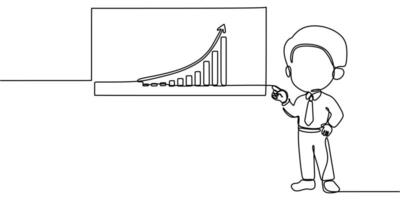 Continuous Line Drawing of Businessperson Presenting Growth Chart. Symbolizing Business Expansion vector