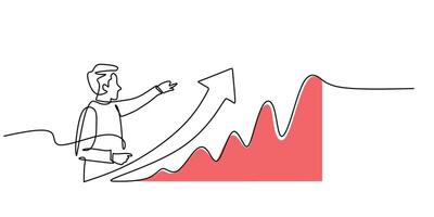 Continuous Line Drawing of Businessperson Presenting Growth Chart. Business Growth and Achievement vector