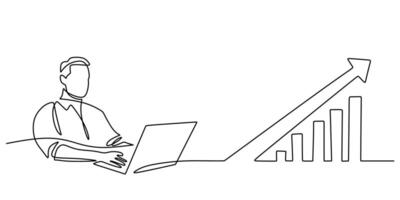 Investor Analyzing Data on Laptop. Investment Analysis and Strategy. One Line Drawing vector