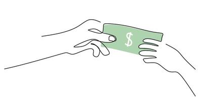 Person Handing Over Money. Representing Financial Transactions and Exchange. One Line Drawing vector
