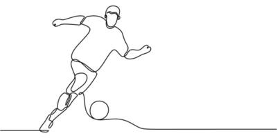 Person Kicking Soccer Ball. Representing Teamwork and Skill. One Line Drawing for Sports vector