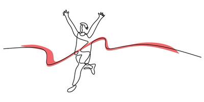 Continuous Line Drawing of Runner Crossing Finish Line. Representing Success and Dedication in Sports vector