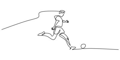 Continuous Line Drawing of Person Kicking Soccer Ball. Emphasizing Physical Activity and Teamwork vector