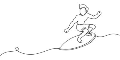 Man Surfing. Representing Freedom, Skill, and Joy of the Ocean. One Line Drawing for Adventure Sports vector