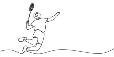 Continuous Line Drawing of a Man Playing Badminton. Illustrating Athleticism and Competitive Spirit vector