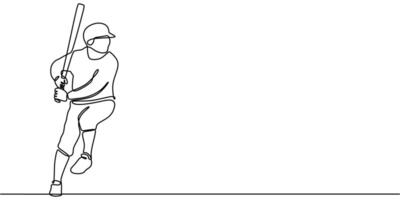 Continuous Line Drawing of a Man Playing Baseball. Showcasing Athleticism and Concentration vector