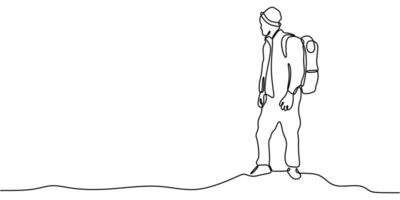 Continuous Line Drawing of a Man Hiking. Representing Joy of Exploration and Physical Activity vector