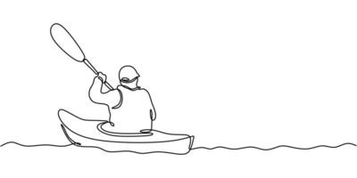 Man Kayaking. Symbolizing Adventure, Water Sports, and Fitness. One Line Drawing for Kayaking vector
