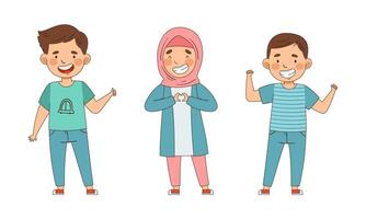 Emoji Girl and Boy Showing Hand Thumb Up and Heart Gesture Set vector