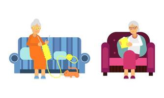 Aged Woman Pensioner Character Engaged in Daily Activity Illustration Set vector
