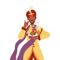 Gastronomic Tourism with Man Character in Turban Holding Authentic Indian Dish with Rice and Chicken Curry Illustration vector