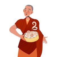 Gastronomic Tourism with Man Character Holding Authentic Chinese Dish with Steaming Stuffed Bao Illustration vector