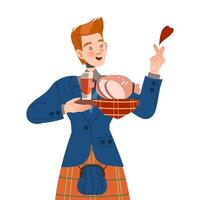 Gastronomic Tourism with Man Character Holding Authentic Scottish Dish of Haggis Illustration vector