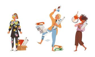 Female with Paper Document as Stressed out Office Employee Feeling Deadline Illustration Set vector