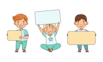 Little Boy Sitting and Standing with Empty Plaque Illustration Set vector