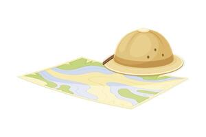 Expedition Map Depicting Geography and Route of Tourist Journey with Scout Brimmed Hat Illustration vector