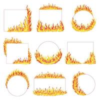 Fire Frame with Hot Burning Tongue of Flame and Shaped Border Set vector