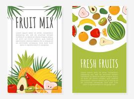Fruit mix card templates set. Fresh ripe fruits banner, flyer design with space for text illustration vector