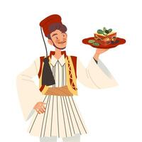 Gastronomic Tourism with Man Character in Tarboosh Holding Authentic Turkish Dish Illustration vector