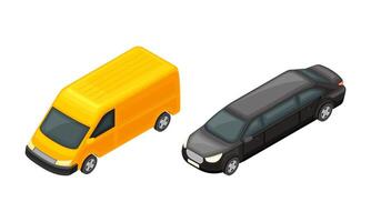 Van and Limousine as Motor Vehicle and Urban Transport Isometric Illustration Set vector