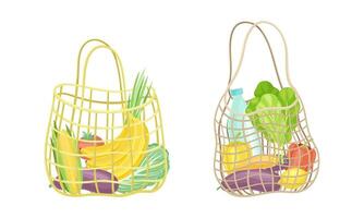 Reusable eco shopping net full of fresh vegetables. Zero waste, plastic free concept illustration vector