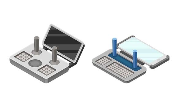 remoto control S para volador helicóptero radio controladores para drones isométrica ilustración vector