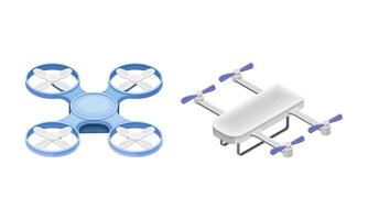 Unmanned aircrafts drones with camera, modern air gadjets set isometric illustration vector