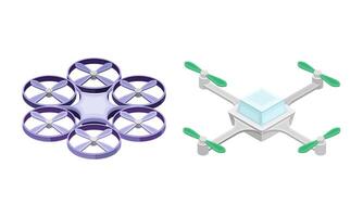 Drones set. Quadcopter, multicopter modern wireless devices isometric illustration vector