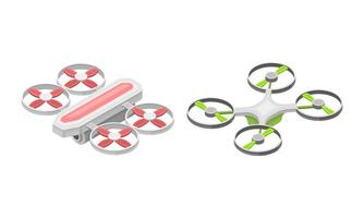 Drones set. Quadcopter, multicopter devices isometric illustration vector