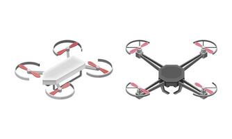 Unmanned aircraft drones, modern wireless devices set isometric illustration vector