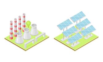Electricity generation. Power station and solar energy plant. Alternative sources isometric illustration vector