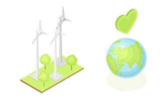 Electricity generation alternative sources. Green technology power production. Wind electricity isometric illustration vector