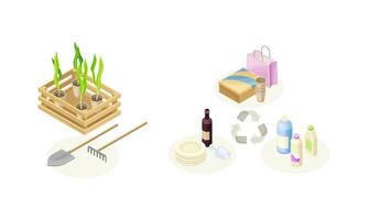 Replenishable resources and recyclable waste isometric illustratio vector