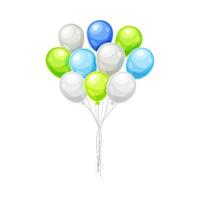 Bunch of shiny helium green, white and green balloons. Flying balloons with rope for birthday party decoration illustration vector