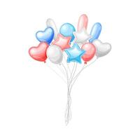 Bunch of shiny red, blue and white balloons of various shapes. Happy holidays decor illustration vector