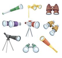 Optical instruments for viewing distant objects set. Telescope, binoculars, opera glasses, spyglass illustration vector