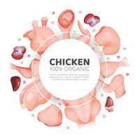 Chicken meat banner template with space for text. Fresh meat products poster, card, brochure design illustration vector