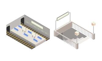 Subway station elements set. Subway platform and entrance. Modern railway transport concept isometric illustration vector